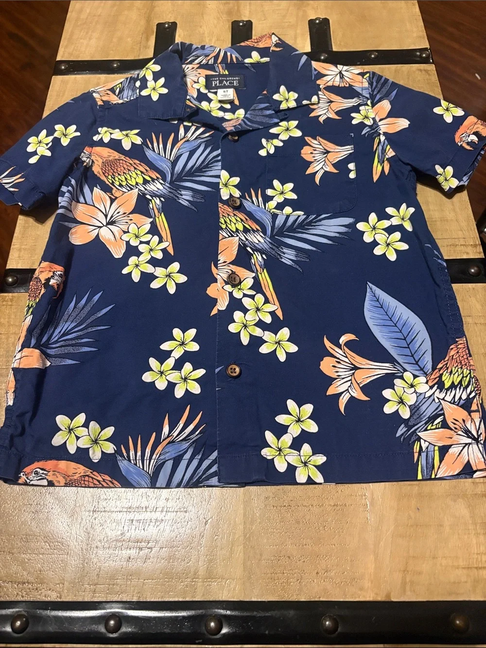 The Children's Place Navy Hawaiian Parrot Print Camp Shirt